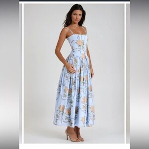 Floral Midi Dropwaist Dress with corset bodice